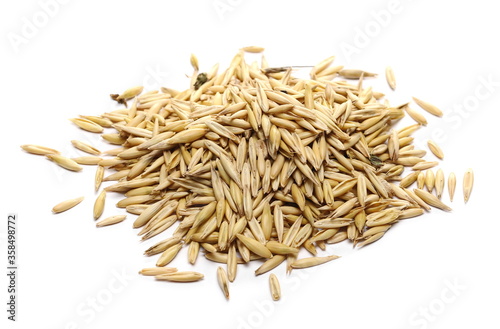 Unpeeled oat grains isolated on white background