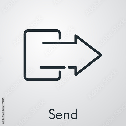 Icono plano lineal palabra Send con flecha en cuadrado en fondo gris
