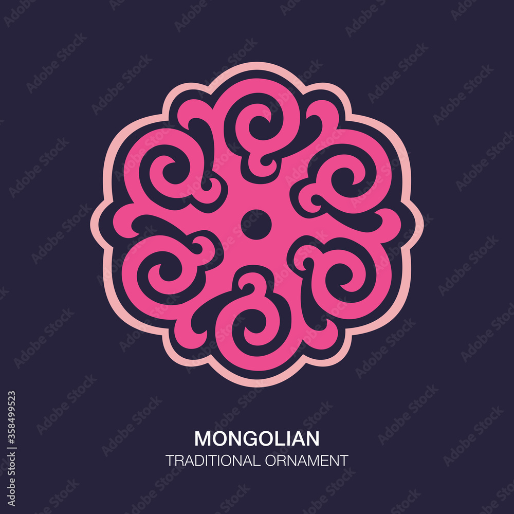 Mongolian Traditional Ornament on a dark blue background. Flat vector illustration. 