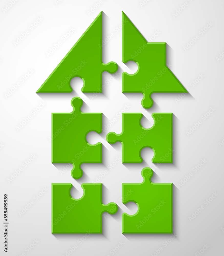 Puzzle house presentation. Home puzzles kit banner. Infographic template with explanatory text field for business statistics. Abstract puzzle building illustration. Pieces simple home game set Puzzle house presentation. Home puzzles kit banner. Infographic template with explanatory text field for business statistics. Abstract puzzle building illustration. Pieces simple home game set