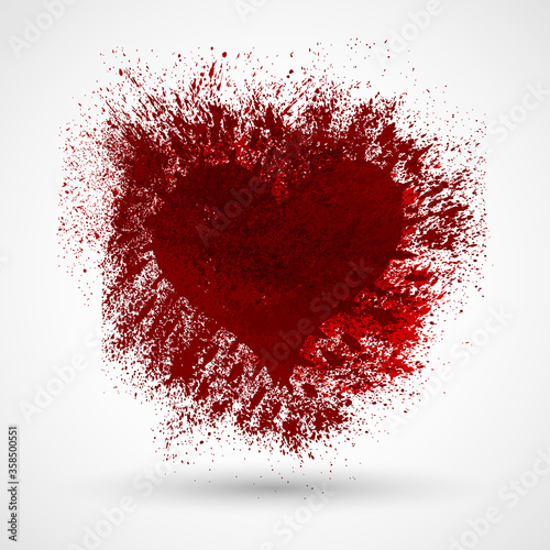 Vector grunge heart, Valentine day, illustration vintage design element. Bloody red hand-drawn symbol with splashes