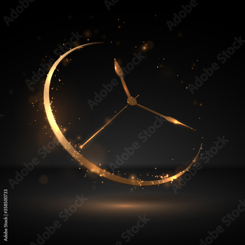 Gold clock and arrows with light effect
