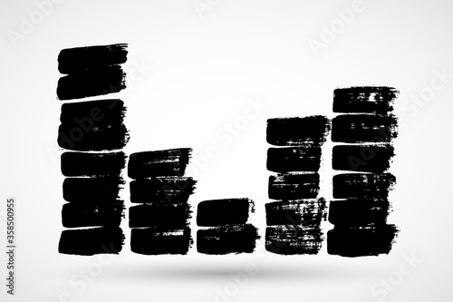 Hand drawn sound waves illustration. Marker or brush ink grunge hand drawn various black sound waves. Sketch of voice recording, radio signal frequency, white noise volume elements tune equalizer.