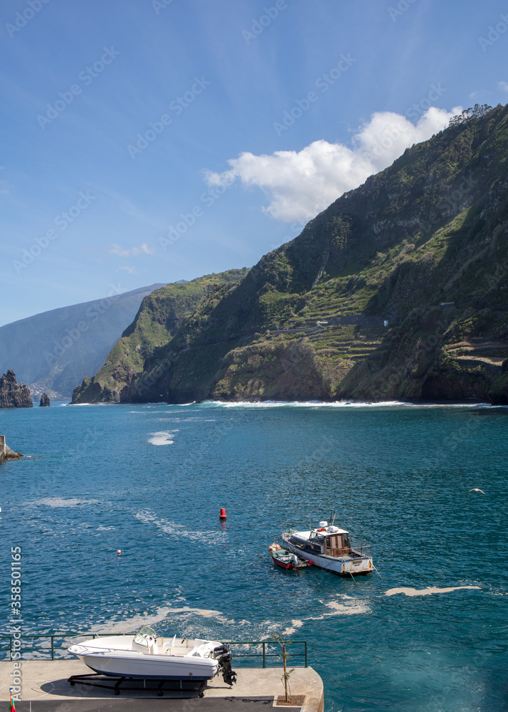 Obraz premium Fishing port and marina in Porto Moniz on the north coast of Madeira. Portugal