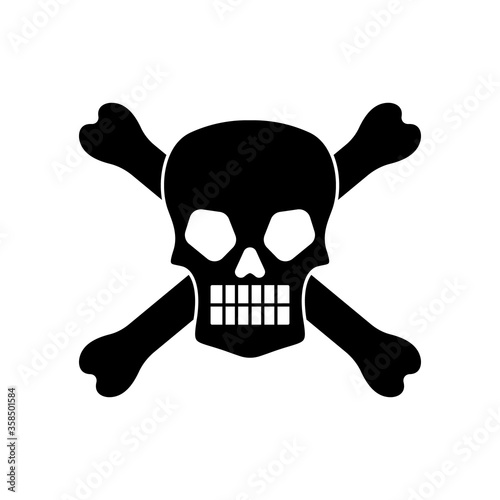 Wicked skull with crossbones overlaped silhouette isolated on white background. Vector illustration.