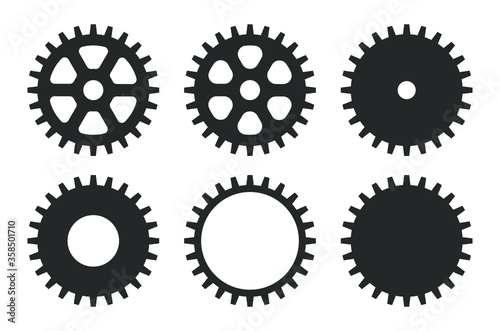 Gear icon silhouette symbol set. Vector illustration image. Grunge transmission cog wheels and gears logo sign. Isolated on white background