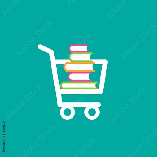 Shopping trolley with stack of books. knowledge purchase.