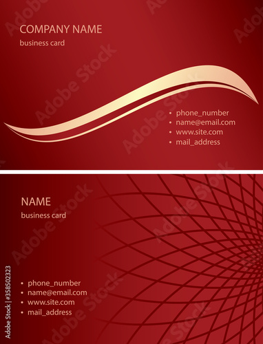 dark red business cards with abstractions and gradient - vector illustration