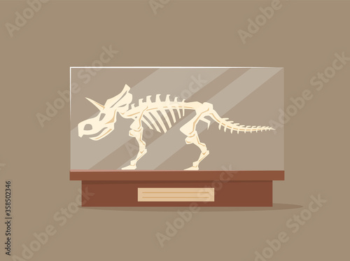 Triceratops in glass showcase cartoon vector illustration
