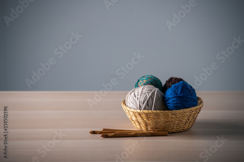 Yarn balls and crochet needles. Fototapet