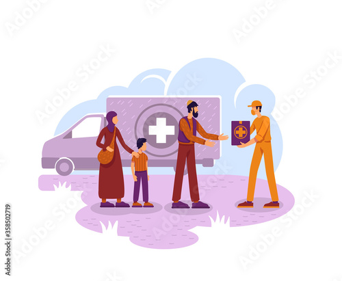Humanitarian aid 2D vector web banner, poster