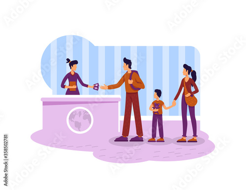 Tourist getting visa 2D vector web banner, poster