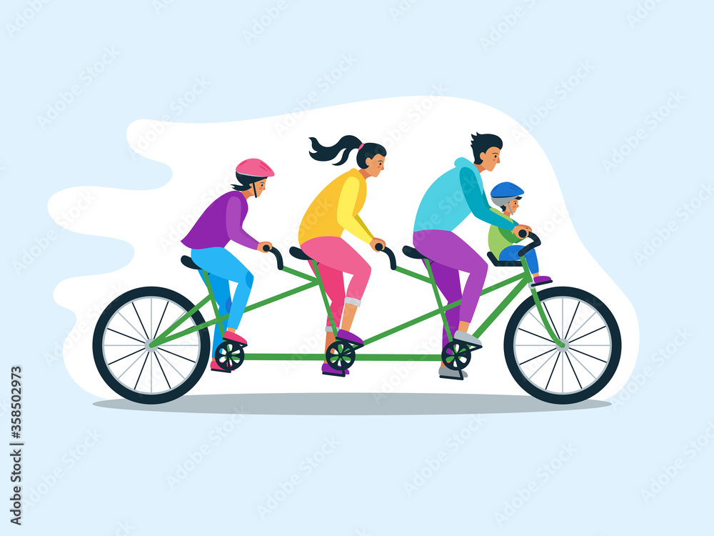 Obraz premium tandem family, bike, together, flat vector, sport