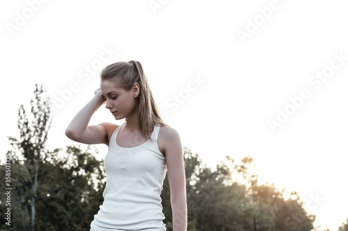 tired athlete girl just rest after hard and dynamic sport exercise