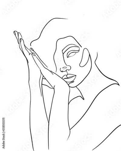 Abstract minimalistic linear sketch. Woman's face. - Vector illustration