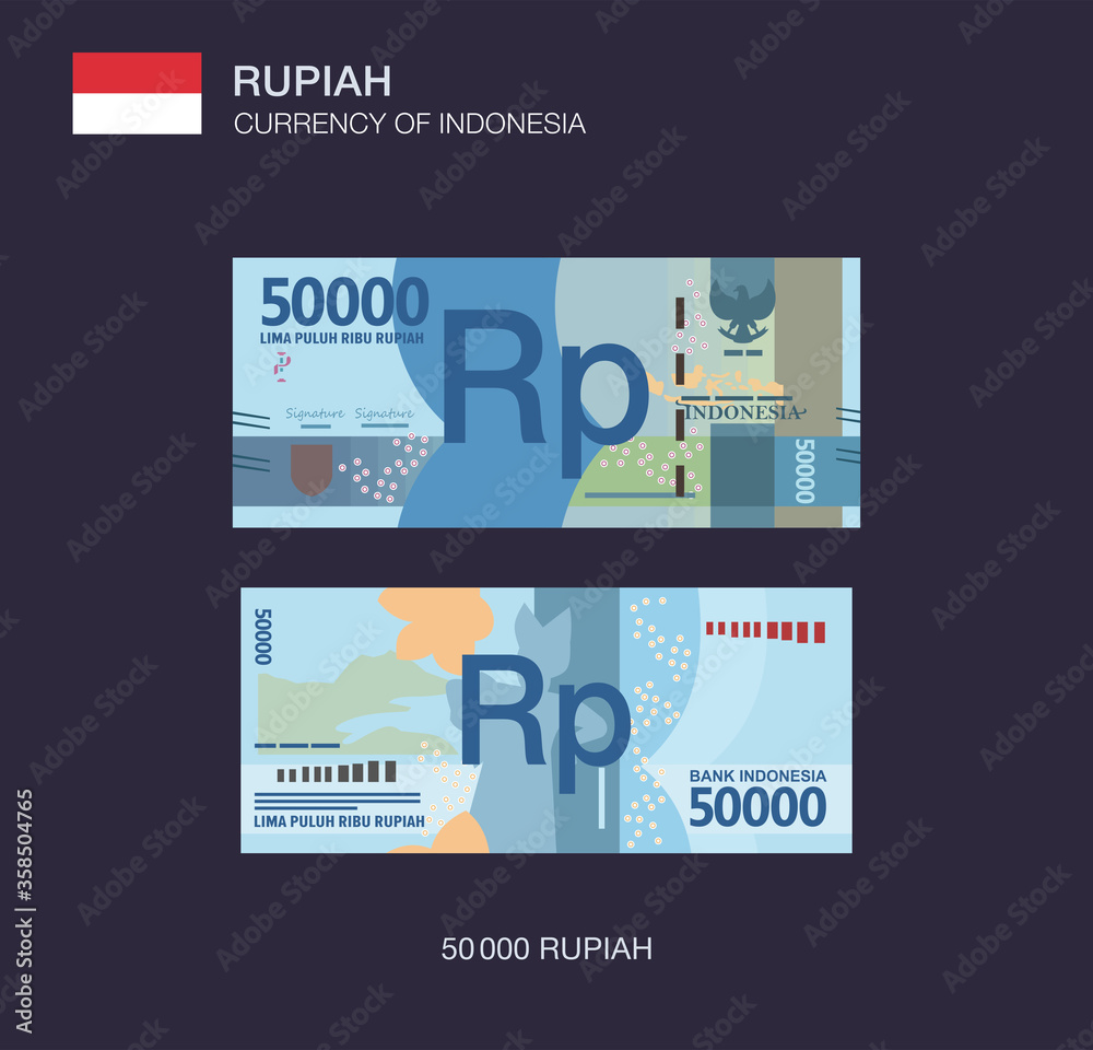 Obraz premium Currency of Indonesia. Flat vector illustration of indonesian fifty thousand rupiah.