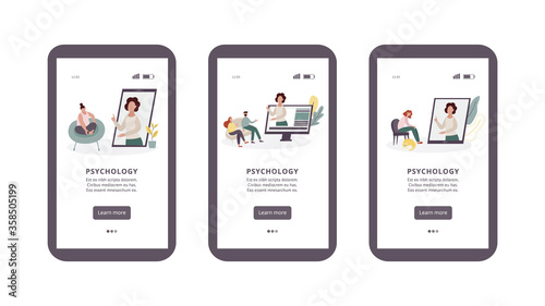 Vector set of illustrations for online psychological assistance services.