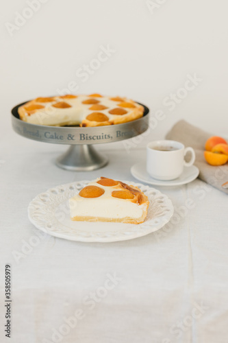 Summer apricot pie homemade delicious fruit dessert. Apricot tart. Fruit pie. French pastries.