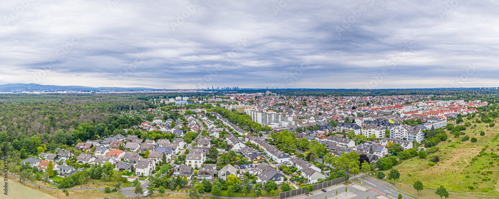 Panoramic drone picture of the German town of Moerfelden-Walldorf