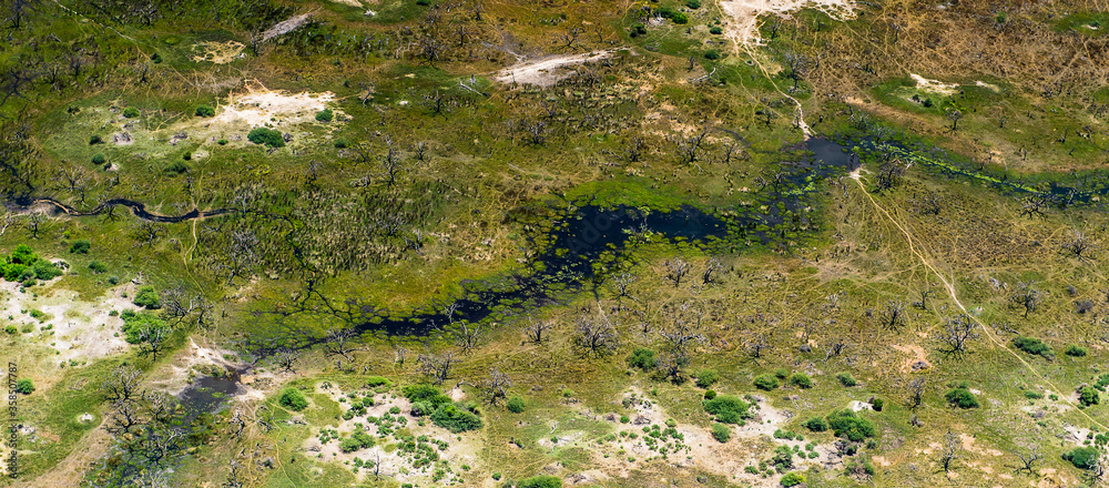 It's Beautiful aerial view of the Okavango Delta (Okavango Grassland), One of the Seven Natural Wonders of Africa, Botswana