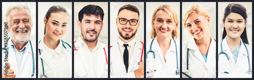 Doctor, nurse and medical staff portrait face photo banner set photo