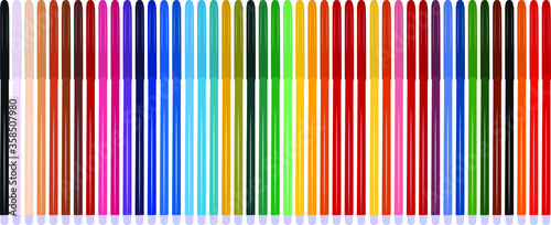 A set of markers with primary colors for drawing and drawing. For the sale and advertising of markers and their application. Felt pen for drawing courses. Set of markers with a cap for children.