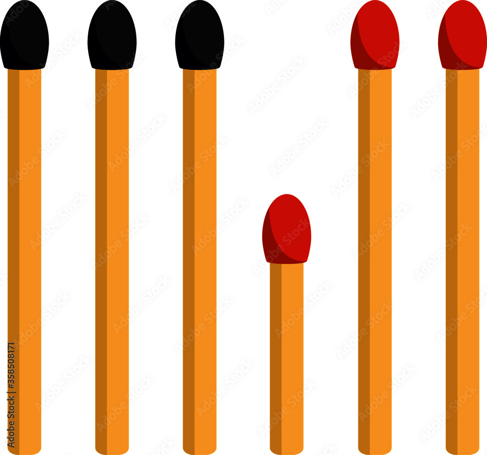Row of matches with burnt and unburnt tops. Symbolic image of social distancing. Vector image. Row of matches with burnt and unburnt tops. Symbolic image of social distancing. Vector image.