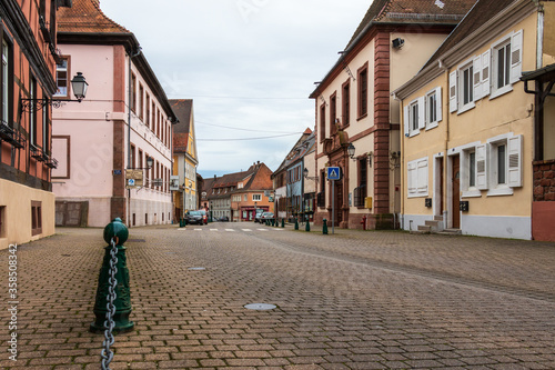 Road, Buildings and Town Hall of Lauterbourg, Wissembourg, Bas-Rhin, Grand Est, France