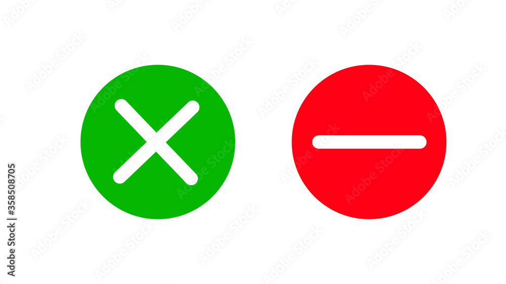 cross signs. Green checkmark and red X isolated icons. Check mark symbols cross signs. Green checkmark and red X isolated icons. Check mark symbols
