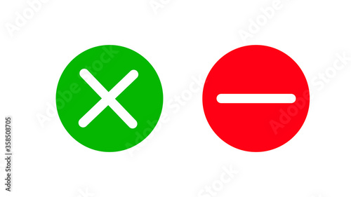  cross signs. Green checkmark and red X isolated icons. Check mark symbols