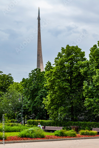 Moscow, Russia, June 15, 2020. Space explorers - a monument commemorating the achievements of the Soviet people in space exploration, established in 1964 in the Ostankino district of the city