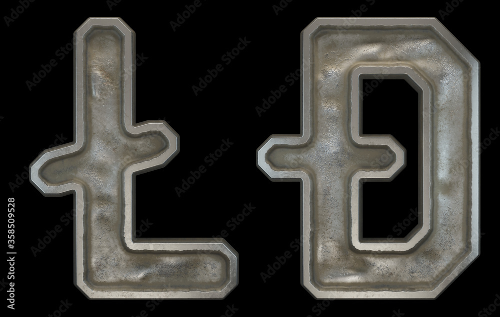 Set of symbols litecoin and dashcoin made of industrial metal on black background 3d