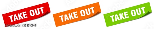 take out sticker. take out square isolated sign. take out label