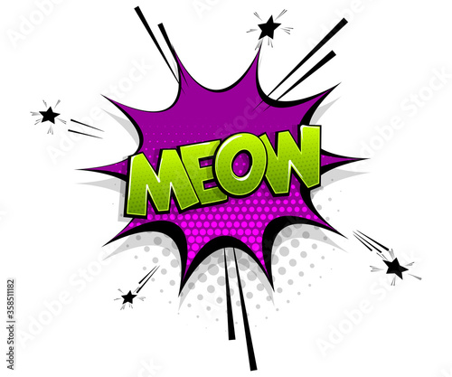 Comic text meow speech bubble pop art style