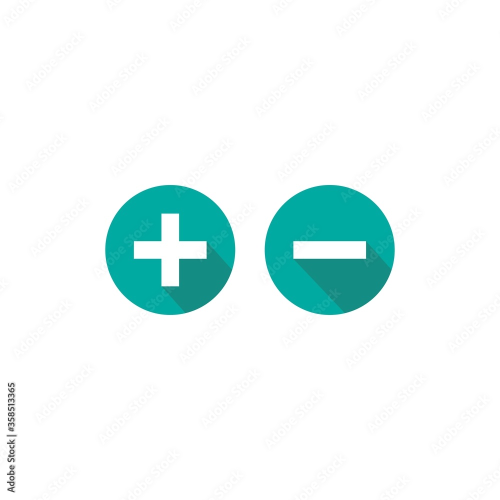 plus and minus circle flat vector icons isolated on white. Add or plus purchase pictogram. plus and minus circle flat vector icons isolated on white. Add or plus purchase pictogram.