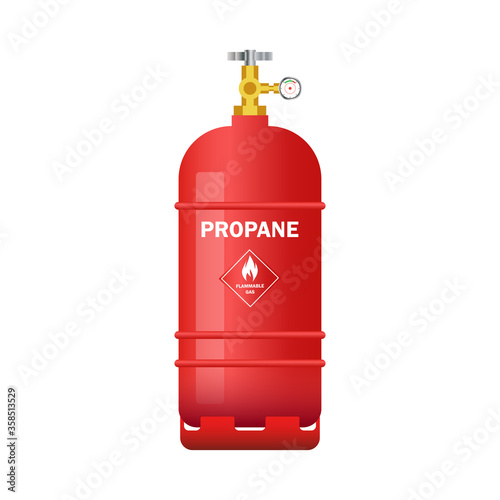 red gas cylinder containing oxygen isolated on white background. vector illustration 