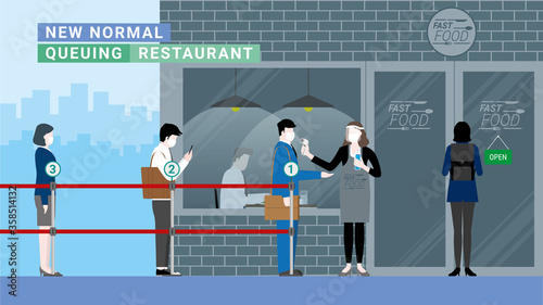 Social distancing queue checkpoint before the restaurant