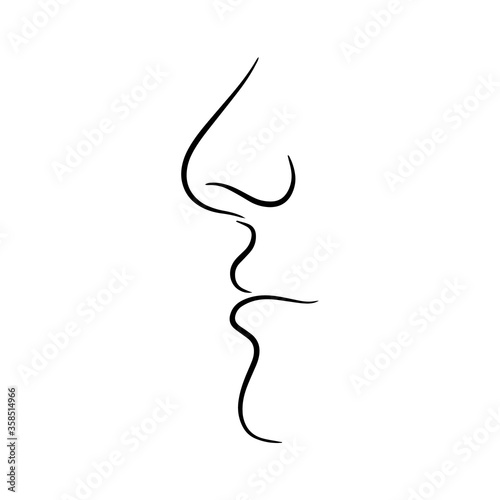 Doodle nose and lips icon isolated on white. Hand drawing line art. Outline human face. Sketch vectot stock illustration. EPS 10