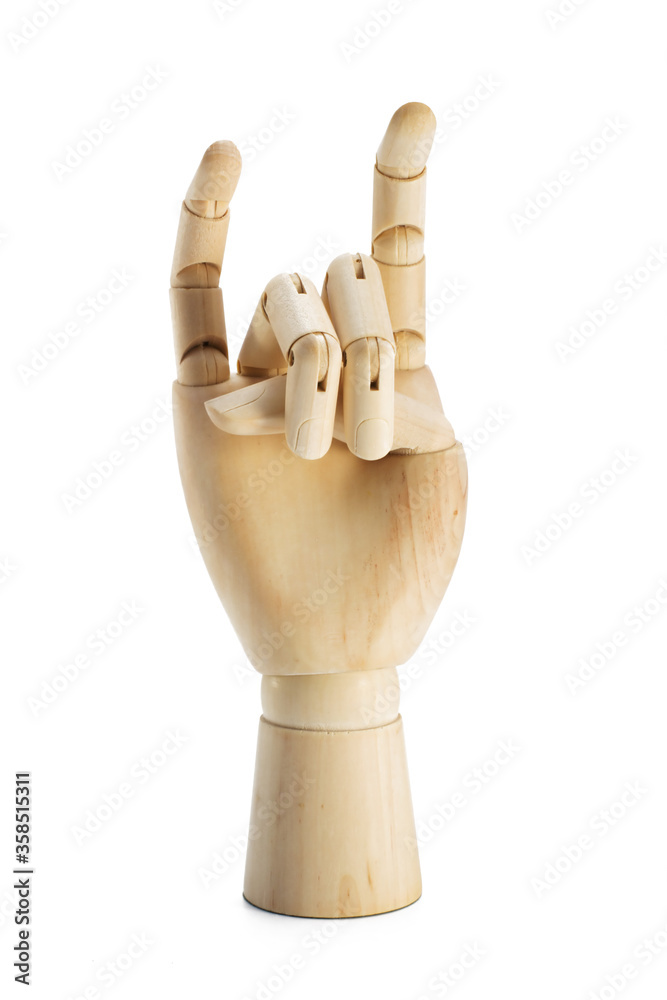 A wooden hand-horns isolated on white background A wooden hand-horns isolated on white background