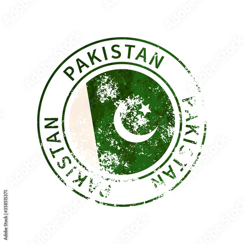 Pakistan sign, vintage grunge imprint with flag on white