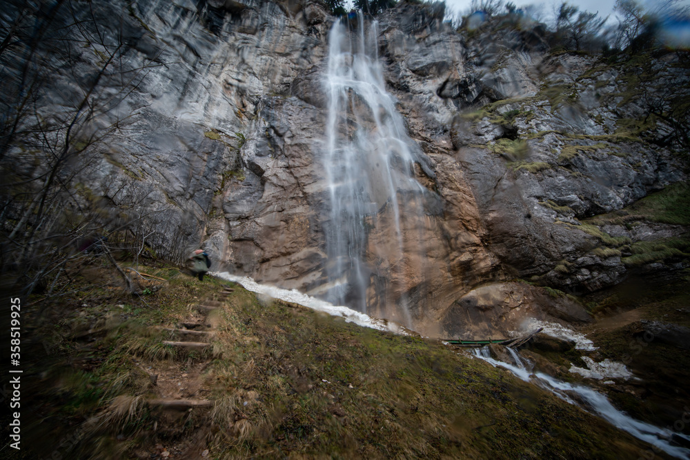 Waterfall in mountain during fall season