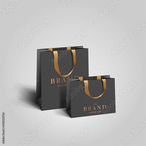 Shopping bag mockup. black blank paper bags. shopping product package for corporate brand template.