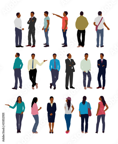 Faceless standing people vector illustration set (black people)