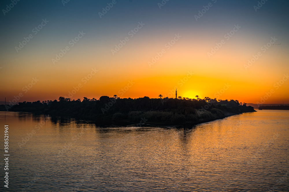It's Sunset over the Nile river in Egypt