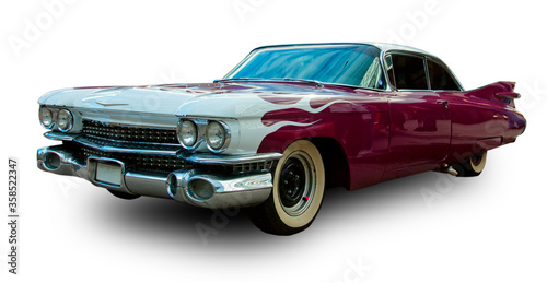Classical American Vintage car 1959. White background.