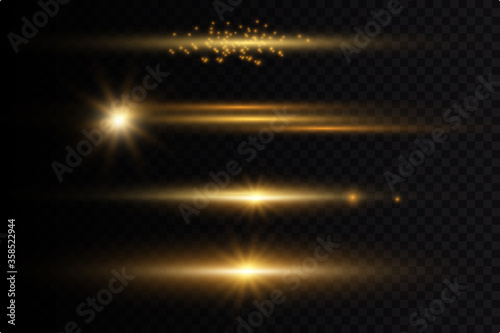 yellow glowing light explodes on a transparent background. Sparkling magical dust particles. Br
