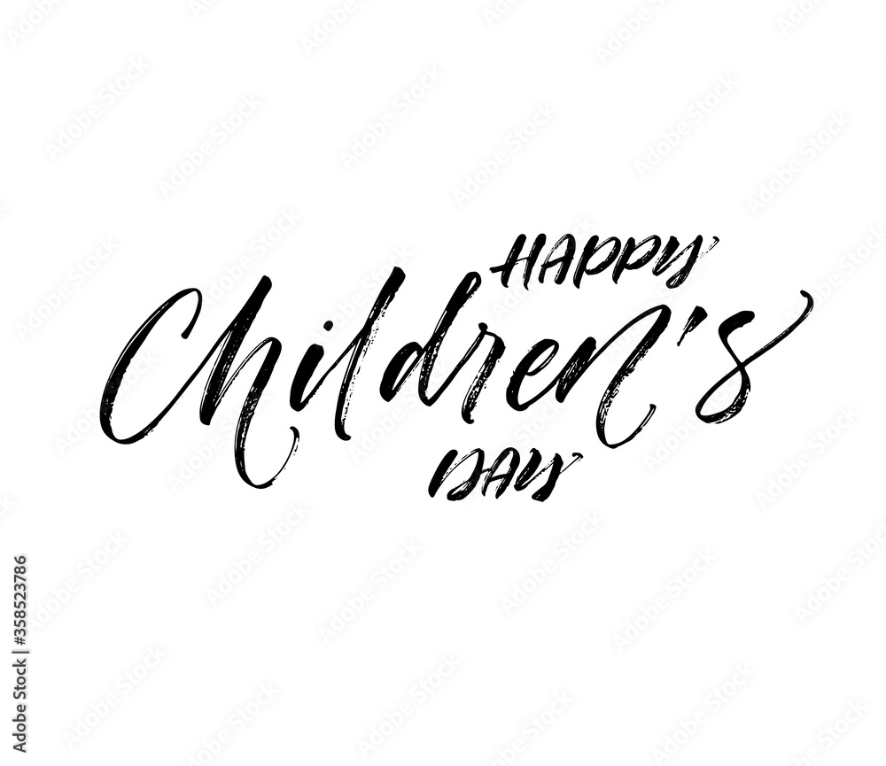 Happy children's day postcard. Modern vector brush calligraphy. Ink illustration with hand-drawn lettering. 