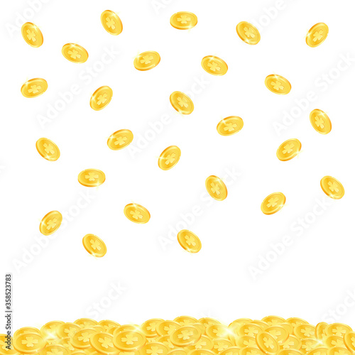 Fototapeta Naklejka Na Ścianę i Meble -  Falling gold coins, falling money, flying gold coins, golden rain.   Vector illustration