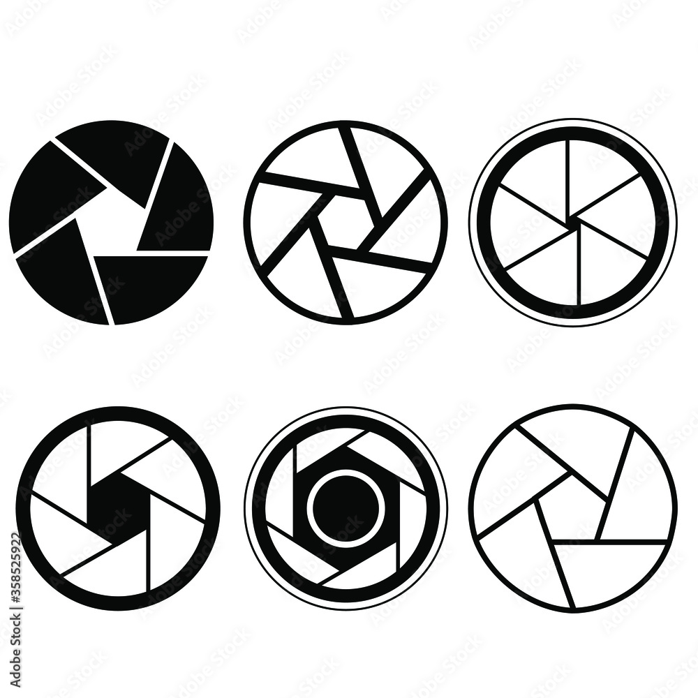 Camera shutter icon vector set, focus illustration sign collection.lens symbol. photo logo on white background Camera shutter icon vector set, focus illustration sign collection.lens symbol. photo logo on white background
