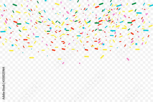 Sprinkles grainy. Sweet confetti on white chocolate glaze background.